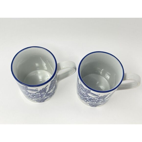 Pottery Barn Elsie Mugs Coffee Cup Blue White Bird Discontinued Rare Set Of 2 - Picture 6 of 8